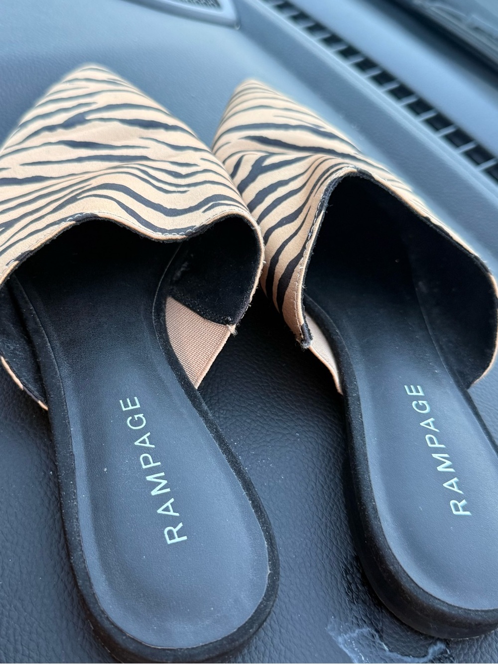 Rampage Zebra-Print Slide Mules in Beige and Black